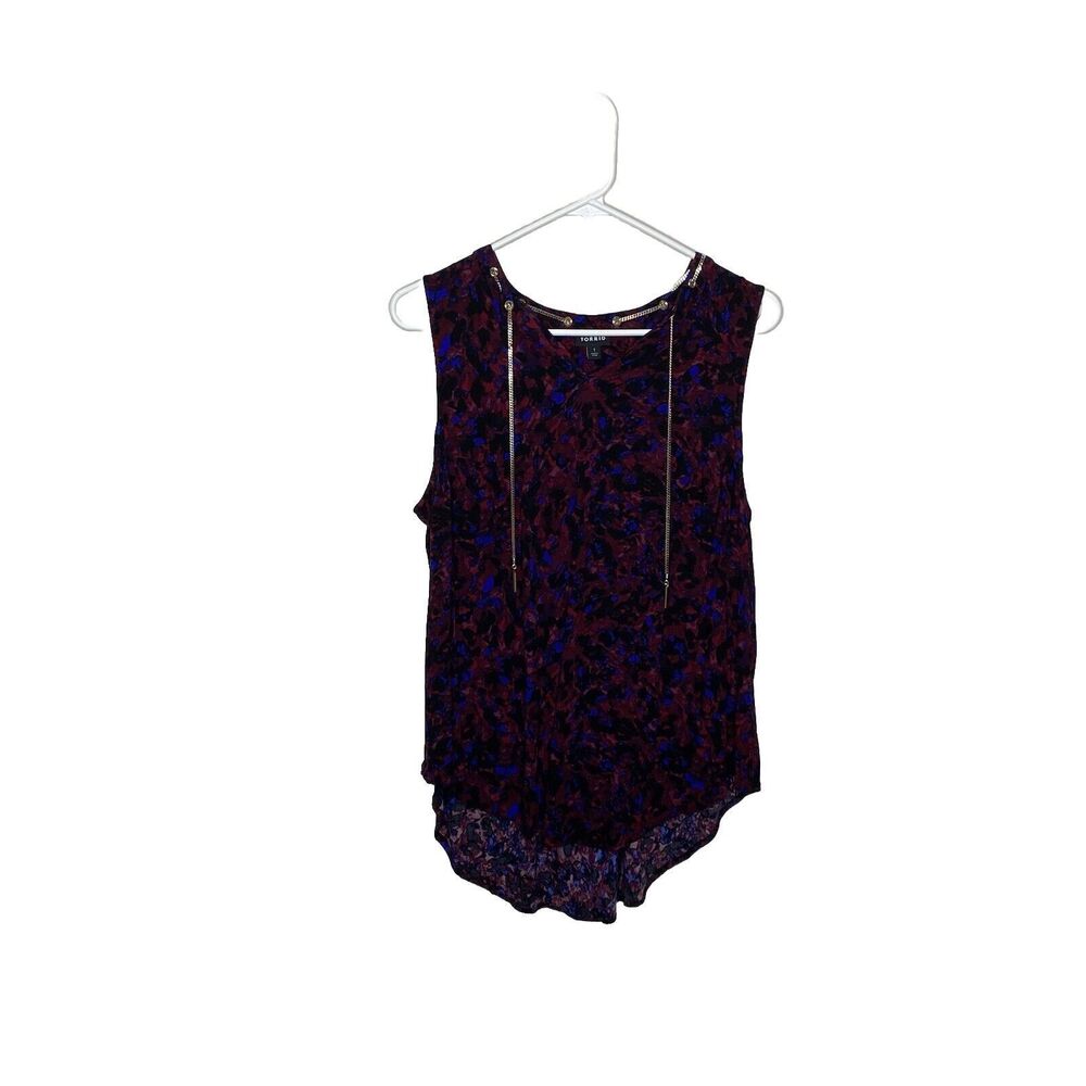 Torrid Printed crepe chain link printed sleevless blouse tank top Purple blue 1X